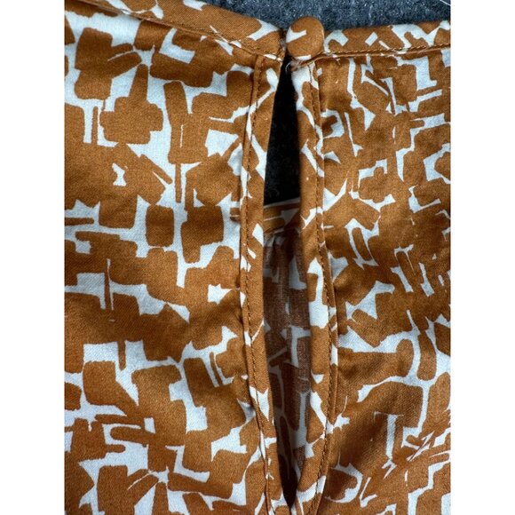 Ava & Viv Plus Size 2X Top Brown White Cotton Abstract Print Puff Sleeve Blouse - Picture 7 of 9